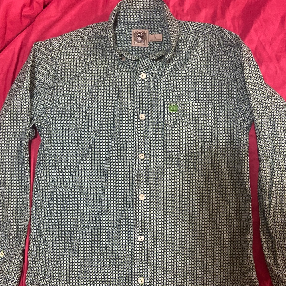 Multicolored Cinch Button-Up; Size L
